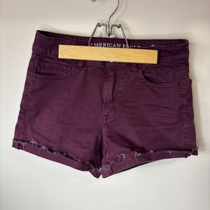 American Eagle Outfitters Women's Burgundy High Waist Shorts Super Stretch